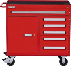 Proto 6 Drawer Steel Workstation 45" Wide x 42-1/2" High x 21-3/8" Deep, Ball Bearing Drawer Slides, Red J564542-6RD-1S - 33602210