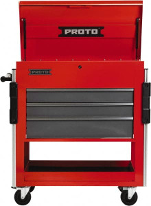 Proto 3 Drawer Steel Modular Utility Cart 37" Wide x 43" High x 20" Deep, Ball Bearing Drawer Slides, Safety Red/Gray JUC3743-3SG - 33602442