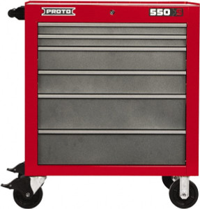 Proto 6 Drawer Steel Roller Cabinet 34" Wide x 41" High x 25-1/4" Deep, Ball Bearing Drawer Slides, Safety Red/Gray J553441-6SG - 37850468