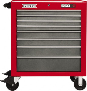 Proto 8 Drawer 15,134 Lb Capacity Steel Cabinet 34" Wide x 41" High x 25-1/4" Deep, Ball Bearing Drawer Slides, Safety Red/Gray J553441-8SG - 66951336
