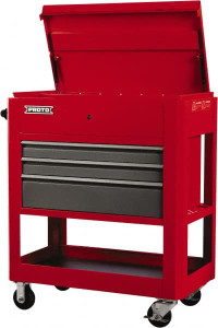 Proto 23" Wide x 46" High x 30" Deep, 3 Drawer Tool Cart 3,600 Lb Capacity, Steel, Safety Red/Gray J559000-3SG - 37850658