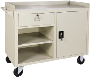 Value Collection 1,000 Lb Capacity, 2 Shelf, 1 Drawer, 1 Door Mobile Cabinet 45" Wide x 22" Deep x 38.19" High, Steel, Putty WS-MH-WKST-001 - 68633684