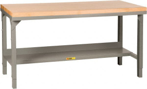 Little Giant 48 Wide x 24" Deep x 28-3/4" High, Maple Butcher Block Top Straight Edge, Adjustable Height Legs, Gray WSJ2-2448-AH - 50163161