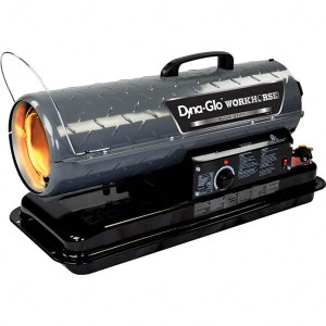 Dyna-Glo Fuel Forced Air Heaters, Type: Multi Fuel Forced Air Heater with Thermostat, Fuel Type: Diesel, Kerosene, JP-8, Jet A, Maximum BTU Rating: 80000, Maximum Heating Area (Sq. Ft.): 1900 (Feet), Fuel Capacity: 5 Gal. KFA80WH - 99892549
