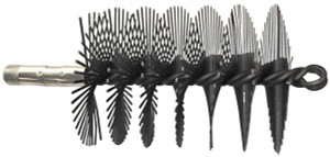 Schaefer Brush 4-1/2" Scraper Length, 3-1/2" Diam, Flat Wire Single Spiral Flue Scraper 7-3/4" Long, Tempered Steel Wire, 1/4" NPSM Male Connection 43034 - 60623436