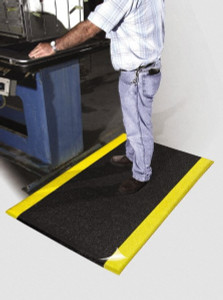 PRO-SAFE 60 ft. Long x 2 ft. Wide x 3/8" Thick Dry Environment Medium Duty Anti-Fatigue Matting Pebbled Pattern, Black with Yellow Borders, Urethane Surface with Vinyl Sponge Base, Beveled on 4 Sides 1926309032X60 - 88266523