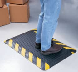 Wearwell 30 ft. Long x 3 ft. Wide x 15/16" Thick Dry Environment Heavy Duty Anti-Fatigue Matting Diamond-Plate Pattern, Black with Yellow Chevron Borders, Vinyl Surface with Nitrile Blend Base, Beveled on 4 Sides 414.1516330CHV - 05346929