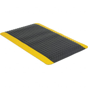 Wearwell 3 ft. Long x 2 ft. Wide x 1" Thick Dry Environment Medium Duty Anti-Fatigue Matting Diamond-Plate Pattern, Black with Yellow Borders, Vinyl Surface with Urethane Sponge Base, Beveled on 4 Sides 497.1X2X3BYL - 30248801