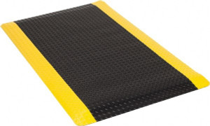 Wearwell 5 ft. Long x 3 ft. Wide x 1" Thick Dry Environment Medium Duty Anti-Fatigue Matting Diamond-Plate Pattern, Black with Yellow Borders, Vinyl Surface with Urethane Sponge Base, Beveled on 4 Sides 497.1X3X5BYL - 73358491