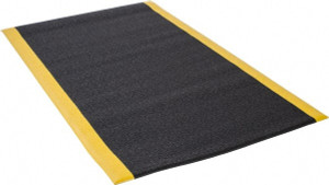 Wearwell 5 ft. Long x 3 ft. Wide x 3/8" Thick Dry Environment Light Duty Anti-Fatigue Matting Rough Pattern, Black with Yellow Borders, Urethane Surface with Vinyl Sponge Base, Rounded on 4 Sides 440.38X3X5BYL - 89815831