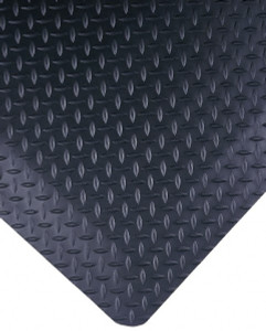 Wearwell 30 ft. Long x 2 ft. Wide x 9/16" Thick Dry Environment Heavy Duty Anti-Fatigue Matting Diamond-Plate Pattern, Black, Vinyl Surface with Nitrile Blend Base, Beveled on 4 Sides 415.916X2X30BK - 89864045