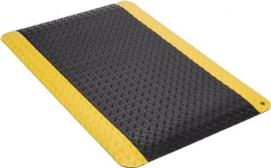 Wearwell 3 ft. Long x 2 ft. Wide x 9/16" Thick Dry Environment Heavy Duty Anti-Fatigue Matting Diamond-Plate Pattern, Black with Yellow Borders, Vinyl Surface with Nitrile Blend Base, Beveled on 4 Sides 415.916X2X3BYL - 89864128