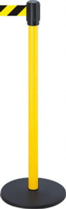 Tensator 38-1/2" Yellow Tensabarrier Post 7.5 ft. Tape, Black/Yellow Tape, Round Base 890B3335STDD4 - 72942089