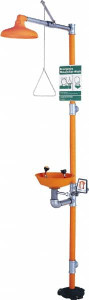 PRO-SAFE 1-1/4" Inlet, 20 GPM shower Flow, Drench shower & Eyewash Station Bowl, Triangular Pull Rod & Push Flag Activated, Galvanized Steel Pipe, Plastic Shower Head, 0.4 GPM Bowl Flow, Corrosion Resistant, Top or Mid Supply PSG1902P - 86205481