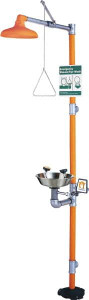 PRO-SAFE 1-1/4" Inlet, 20 GPM shower Flow, Drench shower, Eye & Face Wash Station Bowl, Triangular Pull Rod & Push Flag Activated, Galvanized Steel Pipe, Plastic Shower Head, 3 GPM Bowl Flow, Corrosion Resistant, Top or Mid Supply PSG1950 - 86205507