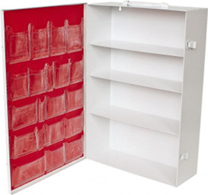 Medique 15-1/8 Inch Wide x 5-1/8 Inch Deep x 21-1/8 Inch High, Fixed Industrial Empty First Aid Cabinet Metal, Horizontal, 4 Shelves, White 701MTM - 45908324