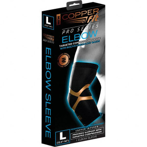 Copper Fit Elbow Supports, Type: Elbow Sleeve, Style: Open End, Size: Large, Fits Elbow Size (Inch): 14 - 15, Material: 85% Polyester, 15% Spandex, Color: Black CFPROELL - 96713987