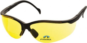 Pyramex +2.5, Amber Lenses, Scratch Resistant, Framed Dual Lens Magnifying Safety Glasses UV Protection, Adjustable Temples, Black Nylon Frame, ANSI Z87.1 SB1830R25 - 58177379