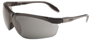 UVEX Dark Gray Lenses, Framed Safety Glasses Scratch Resistant, Pewter/Black Polycarbonate with Elastomer Frame, Adjustable Temples, Size S, Wrap Around S3704 - 72055932