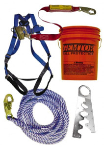 Gemtor Universal Size, 300 Lb. Capacity, Polyester Roofer Fall Protection Kit Back D Ring, 3 Ft. Lanyard Long, Single Use Anchor, Blue, Black and Yellow VP801-2 - 74108861