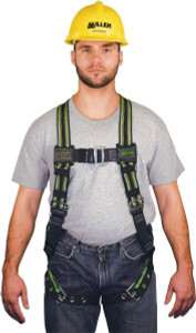 Honeywell Miller 400 Lb Capacity, Size Universal, Full Body Construction Safety Harness Elastomer, Tongue Leg Strap, Mating Chest Strap, Green/Black E650-4/UGN - 00940551