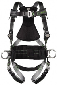 Honeywell Miller 400 Lb Capacity, Size Universal, Full Body Construction Safety Harness Polyester (Outer) & Webbing, Side D-Ring, Quick Connect Leg Strap, Quick Connect Chest Strap, Green/Black RDT-QC-DP/UBK - 41815648