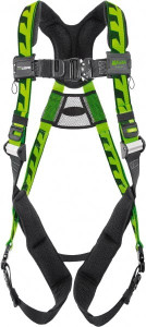 Honeywell Miller 400 Lb Capacity, Size Universal, Full Body AirCore Single D-Ring Safety Harness Polyester, Quick Connect Leg Strap, Quick Connect Chest Strap, Black/Green ACA-QC/UGN - 80891161