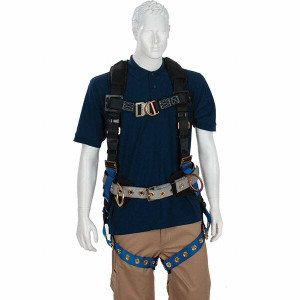 PRO-SAFE 310 Lb Capacity, Size Universal, Full Body Construction Harness Polyester, Front D-Rings, Side D-Rings, Tongue Buckle Leg Straps, Tongue Buckle Chest Strap, Gray/Blue, AntiTangle Strap, Back D Ring PS-HTB-40 - 31048861