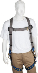 PRO-SAFE 350 Lb Capacity, Size XXL, Full Body Back D-Ring Safety Harness Polyester, Side D-Ring, Tongue Buckle Leg Strap, Pass-Thru Chest Strap, Gray/Blue PS-HTB-22 - 62846480
