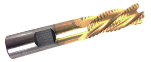 Precise 4 Flute TiN Coated M42 Cobalt Roughing End Mill, 1/2" x 1/2" Shank Dia. x 1-1/4" Flute Length - 8002-6733