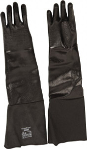 Ansell Size M (8), 26" Long, 85 mil Thick, Supported, Neoprene Chemical Resistant Gloves Textured Finish, Fleece/Jersey Lined, Gauntlet Cuff, ANSI Abrasion Level 3, ANSI Cut Level 2, Black, FDA Approved 19-026-8 - 03201613
