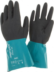 Ansell Size 8, 13 mil Thick, Chemical Resistant Gloves Teal/Gray 58-530B-8 - 49964026