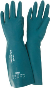 Ansell Size S (7), 15" Long, 17 mil Thick, Supported, Nitrile Chemical Resistant Gloves Smooth Finish, Foam Lined, Green 58-335-7 - 54257399