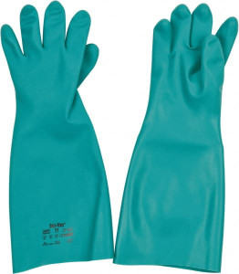 Ansell Size 2XL (11), 18" Long, 22 mil Thick, Nitrile Chemical Resistant Gloves Textured Finish, Straight Cuff, ANSI Abrasion Level 5, ANSI Cut Level 0, Green, FDA Approved 37-185-11 - 75475384