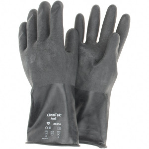 Ansell 14 mil Thick, Chemical Resistant Gloves SZ 10 14"14ML BLK 1/PR CHEM-TEK RGH FIN CHEM GLV 38-514-10 - 77995652