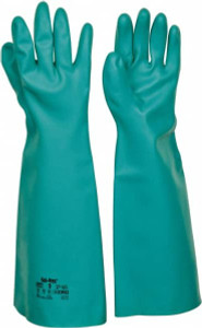 Ansell Size L (9), 18" Long, 22 mil Thick, Nitrile Chemical Resistant Gloves Textured Finish, Straight Cuff, ANSI Abrasion Level 5, ANSI Cut Level 0, Green, FDA Approved 37-185-9 - 89307318
