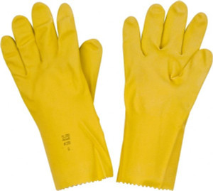 Ansell Size L (9), 12" Long, 20 mil Thick, Supported, Latex Chemical Resistant Gloves Textured Finish, Cotton Lined, Gauntlet Pinked Cuff, ANSI Abrasion Level 2, ANSI Cut Level 0, Yellow, FDA Approved 87-298-9 - 89307342