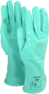 Ansell Size M (8), 12" Long, 47 mil Thick, Supported, Nitrile Chemical Resistant Gloves Textured Finish, Cotton Interlock Knit Lined, Gauntlet Cuff, ANSI Abrasion Level 4, ANSI Cut Level 1, Green, FDA Approved 39-122-8 - 89307581