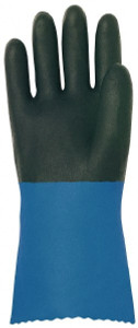MAPA Professional Size L (8), 12" Long, Supported, Neoprene Chemical Resistant Gloves Textured Finish, Cotton Interlock Knit Lined, Gauntlet Pinked Cuff, Black/Blue 334948 - 08574469