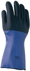 MAPA Professional Size XL (10), 14" Long, Supported, Neoprene Chemical Resistant Gloves Textured Finish, Cotton Jersey Thermal Lined, Gauntlet Cuff, Black/Blue, FDA Approved 332420 - 08574501