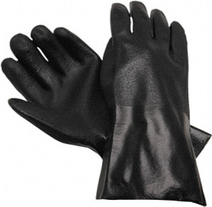 MCR Safety Size L (9), 14" Long, 45 mil Thick, Supported, PVC Chemical Resistant Gloves Textured Finish, Interlock Knit Lined, Black 6524S - 04032140