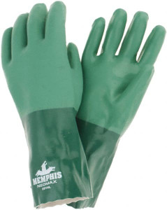 MCR Safety Size L, 14" Long, 11 mil Thick, Neoprene Chemical Resistant Gloves Cotton Lined, Gauntlet Cuff, Green, FDA Approved 6914L - 68803063