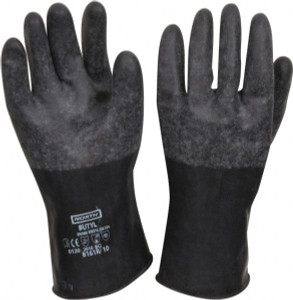 Honeywell North Size XL (10), 11" Long, 16 mil Thick, Butyl Chemical Resistant Gloves Textured Finish, Rolled Cuff, Black B161R/10 - 01904150