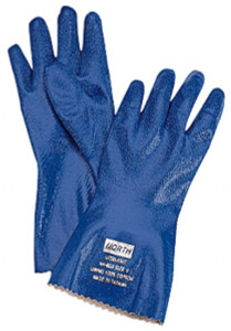 Honeywell North Size XL (10), 12" Long, Supported, Nitrile Chemical Resistant Gloves Textured Finish, Interlock Knit Lined, Gauntlet Pinked Cuff, Blue, FDA Approved NK803/10 - 02016640