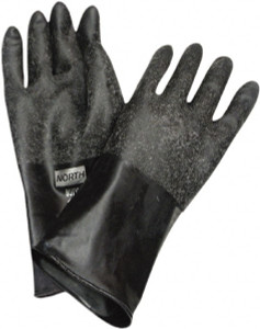 Honeywell North Size L (9), 14" Long, 14 mil Thick, Butyl Chemical Resistant Gloves Rough Finish, Rolled Cuff, Black, FDA Approved B144RGI/L - 51221588