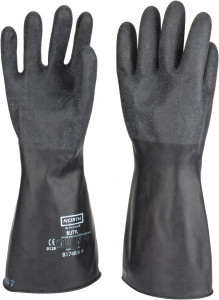 Honeywell North Size L (9), 14" Long, 17 mil Thick, Butyl Chemical Resistant Gloves Textured Finish, Rolled Cuff, Black B174R/9 - 75272914