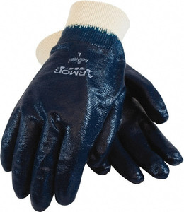 PIP Size L (9), Supported, Nitrile Chemical Resistant Gloves Textured Finish, Cotton Interlock Knit Lined, Knit Wrist Cuff, ANSI Abrasion Level 4, ANSI Cut Level 0, ANSI Puncture Level 1, Blue 56-3171/L - 66489352