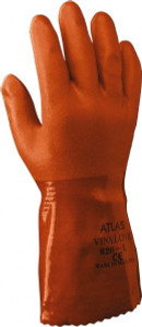 SHOWA Size XL (10), 12" Long, 18 mil Thick, Supported, PVC Chemical Resistant Gloves Rough Finish, Knit Lined, Gauntlet Cuff, ANSI Abrasion Level 4, ANSI Cut Level 1, ANSI Puncture Level 1, Orange 620XL-10 - 30091243
