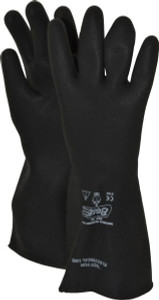 SHOWA Size L (9), 15" Long, 40 mil Thick, Latex Chemical Resistant Gloves Textured Finish, Rolled Cuff, ANSI Abrasion Level 2, ANSI Cut Level 1, ANSI Puncture Level 0, Black, FDA Approved 55-09 - 84025345