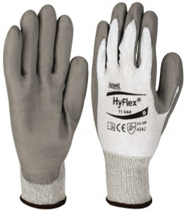 Ansell Size L (9), ANSI Cut Lvl 2, Puncture Lvl 4, Abrasion Lvl 4, Polyurethane Coated HPPE Fiber Cut Resistant Gloves 9" Long, Palm Coated, Knit Wrist, Gray/White, Paired 11-644-9 - 37305463